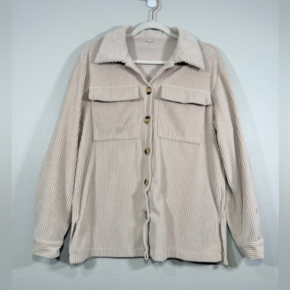 No Label Jackets & Blazers - Corduroy Jacket Shacket Cream Tan Brown Soft Button Down Wide Collar Women Med